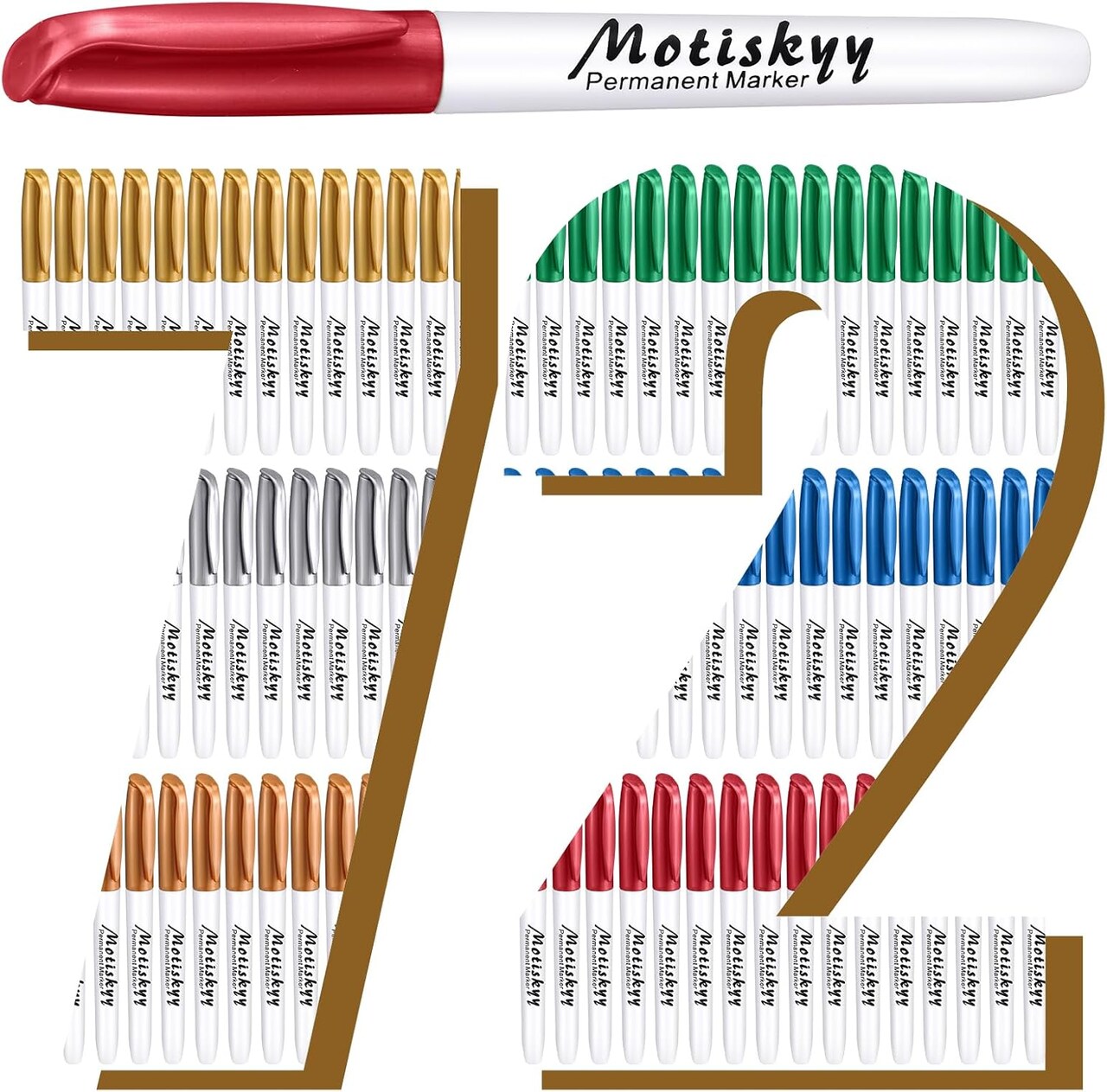 72 Pcs Metallic Marker Pens Bulk Fine Point Metallic Permanent Markers Paint Pens for DIY Crafts, Artist Illustration, Gift Card Making, Crafts, Scrapbooking(Multicolor)